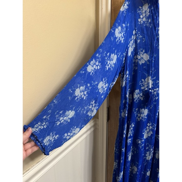 Anthropologie Marais Chiffon Lined Maxi Dress Royal Blue Floral Boho Plus 2X - Picture 6 of 11